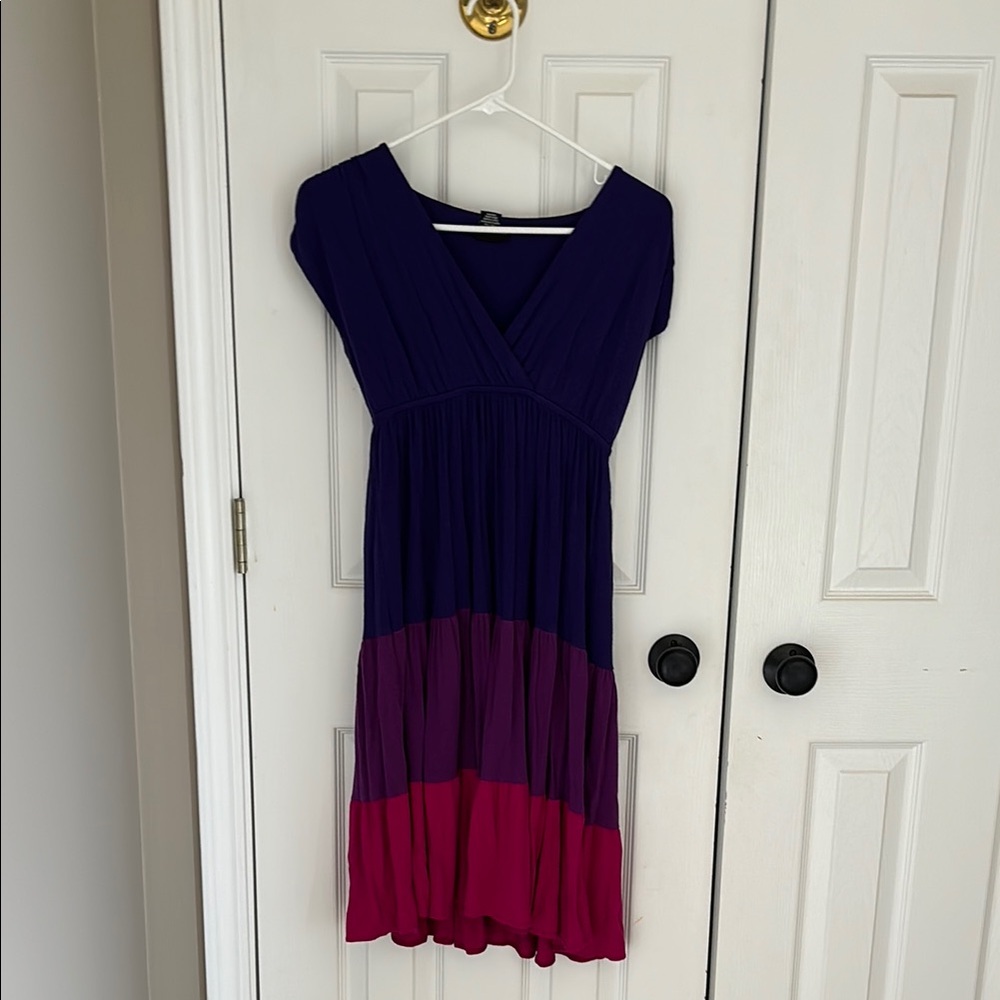 New York & Company Colorblock V-Neck Dress - Purple and Pink